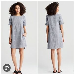 Eileen Fisher Gray Nomadic Stripe w/ Organic Cotton Mini Sheath Dress- Size XS